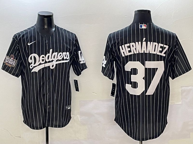 Men Los Angeles Dodgers #37 Hernandez Black Stripe Jointly Name 2025 Nike MLB Jersey style 3